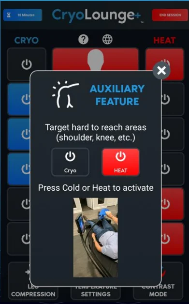 CryoLounge auxiliary feature screen