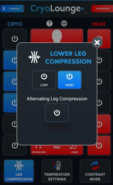 CryoLounge lower leg compression screen