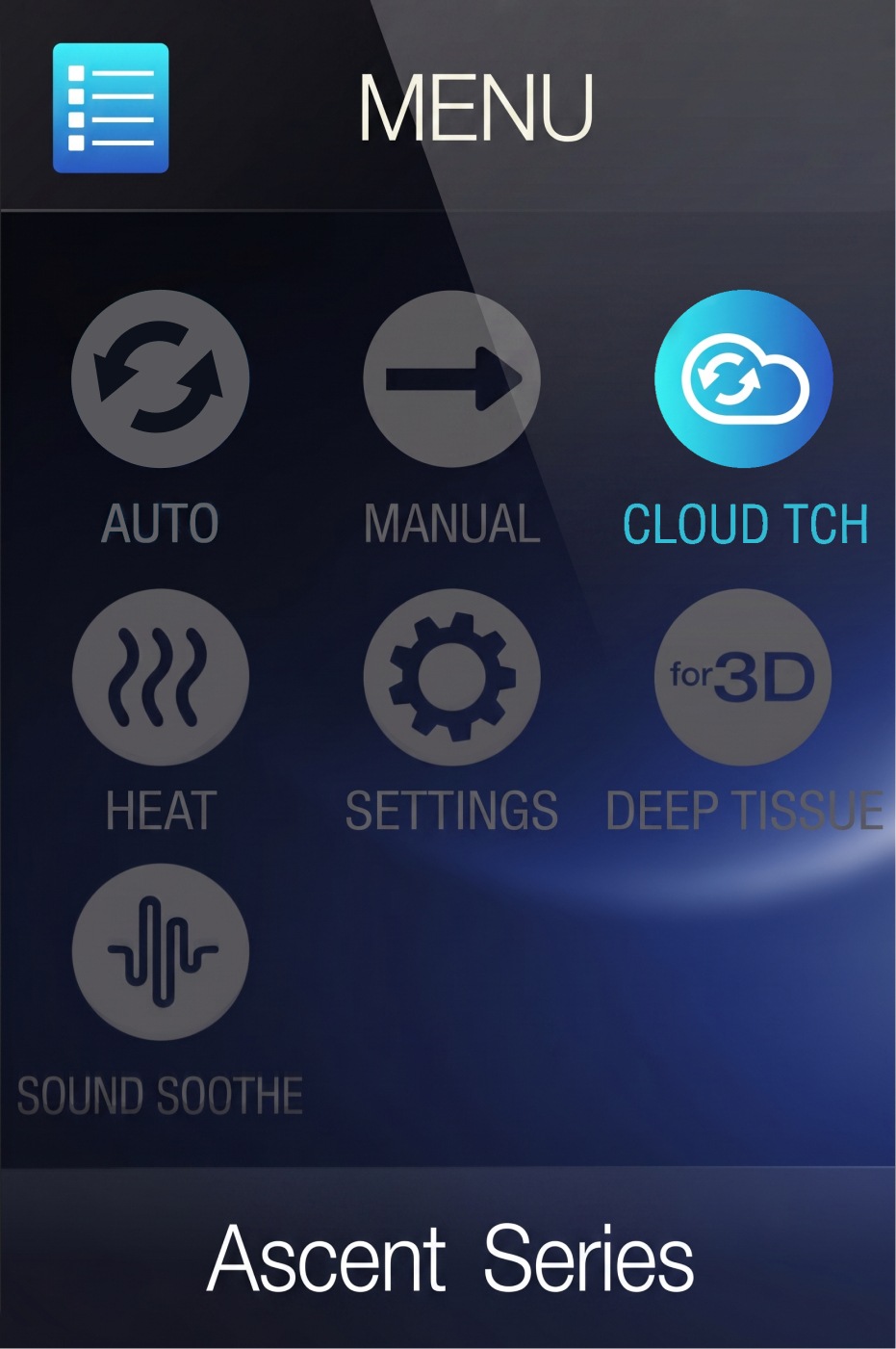 Massage chair remote cloud touch intensity screen