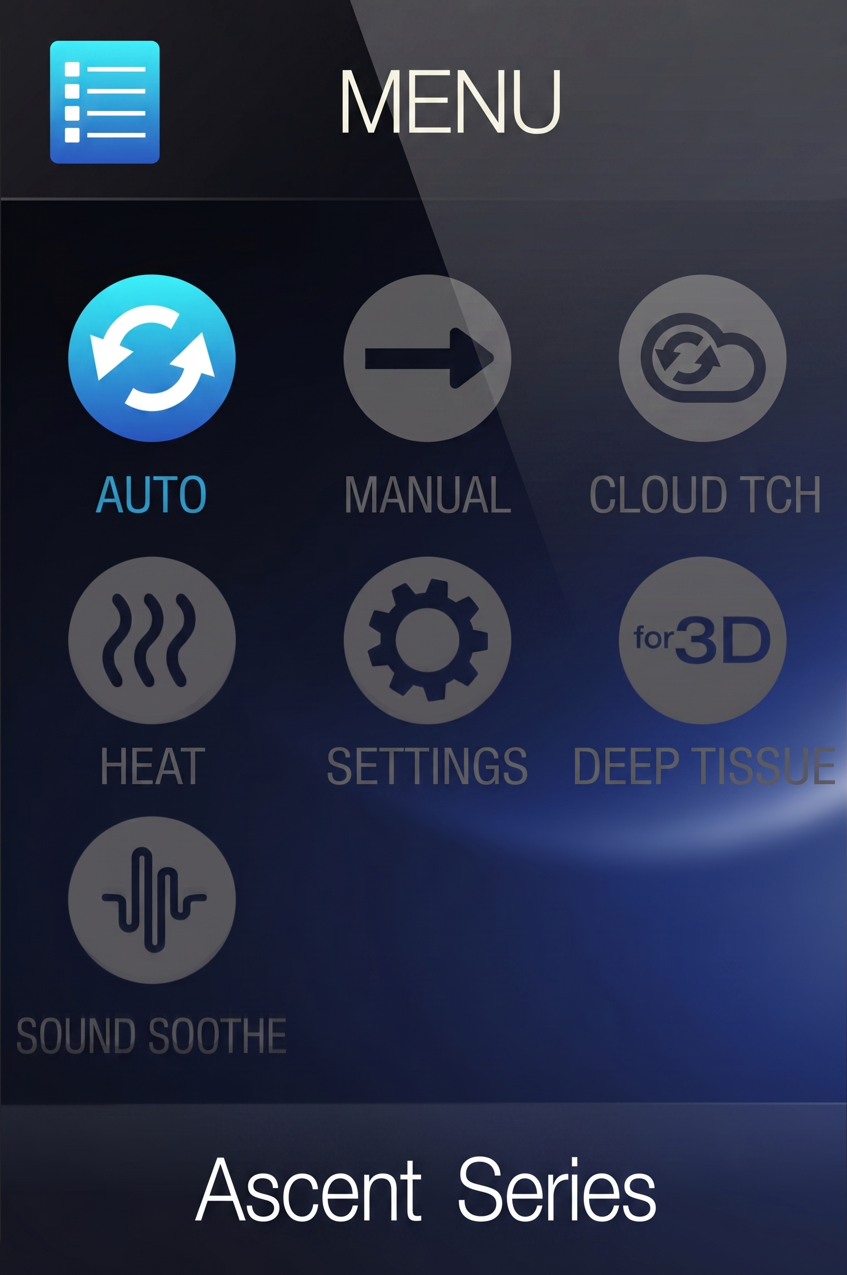 Massage chair remote start screen